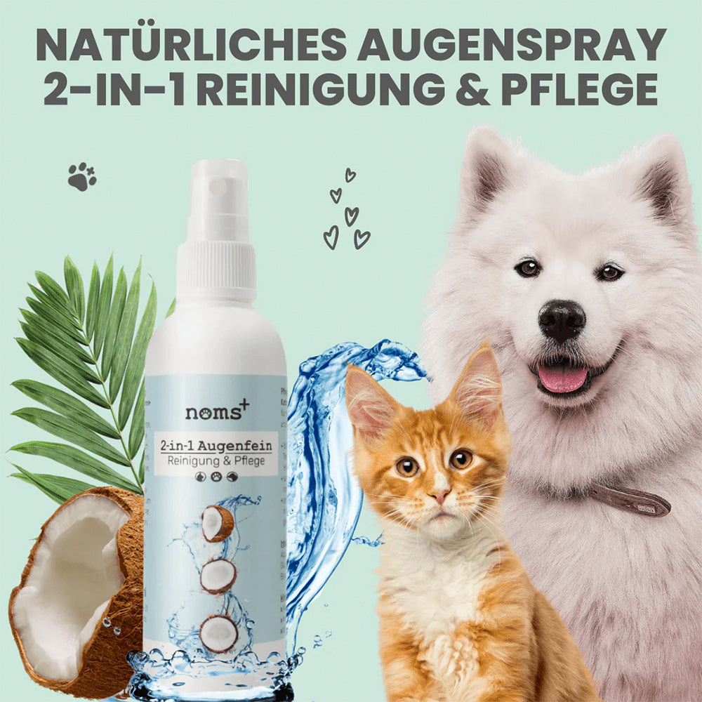 2-in-1 Augenfein von noms+ für Hunde und Katzen zur Reinigung und Pflege der Augenpartie.